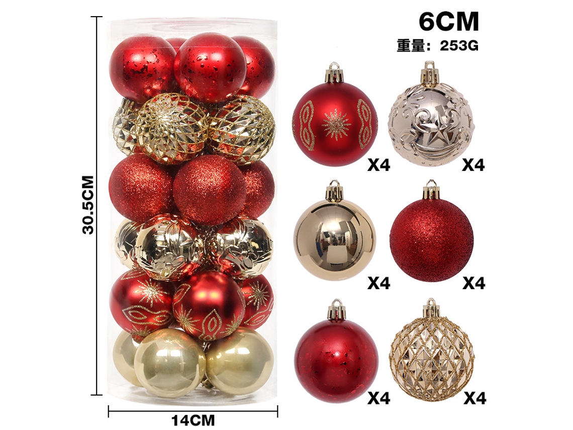 Enfeites De Natal De 6 Cm/24 Polegadas, Árvore De Natal, Conjunto De Bolas De Natal De Plástico Pintadas, Pingente