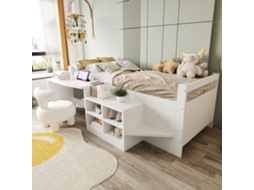 Cama Infantil 90x200 Cm Madeira Branca Com Escrivaninha E Tomadas