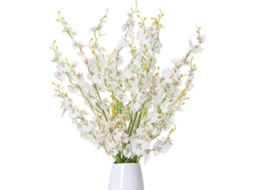 12 Peças Flores Orquídea Artificial Seda Amarelo Branco 97cm Nova Line S/MARCA