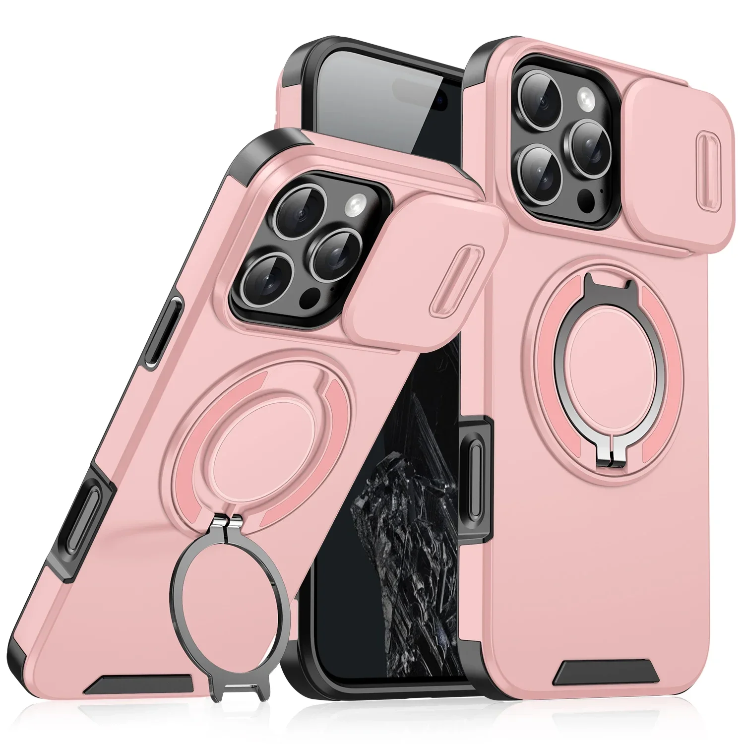(iphone 13 Pro Max, Rosa) Capa Deslizante Magnética Resistente Para Iphone, Proteção Da Câmera