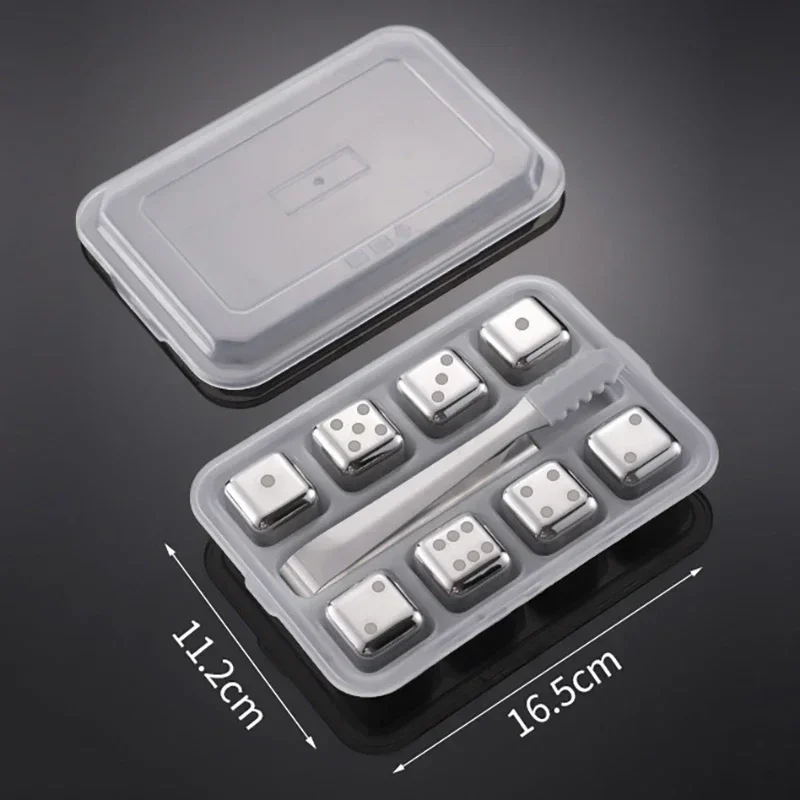 Cubos de Gelo de Aço Inoxidável Reutilizáveis, Congelamento Rápido, Metal de Qualidade Alimentar MDUG (prata, 8pcs, com Grampos)
