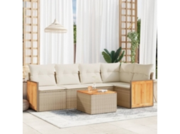 Vidaxl 6 Pcs Conjunto De Sofás P/ Jardim Com Almofadões Vime Pe Bege