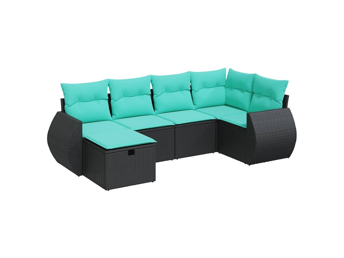 Conjunto Sofás de Jardim 6 Pcs com Almofadões Vime Pe Preto MAISON EXCLUSIVE (6 pcs)