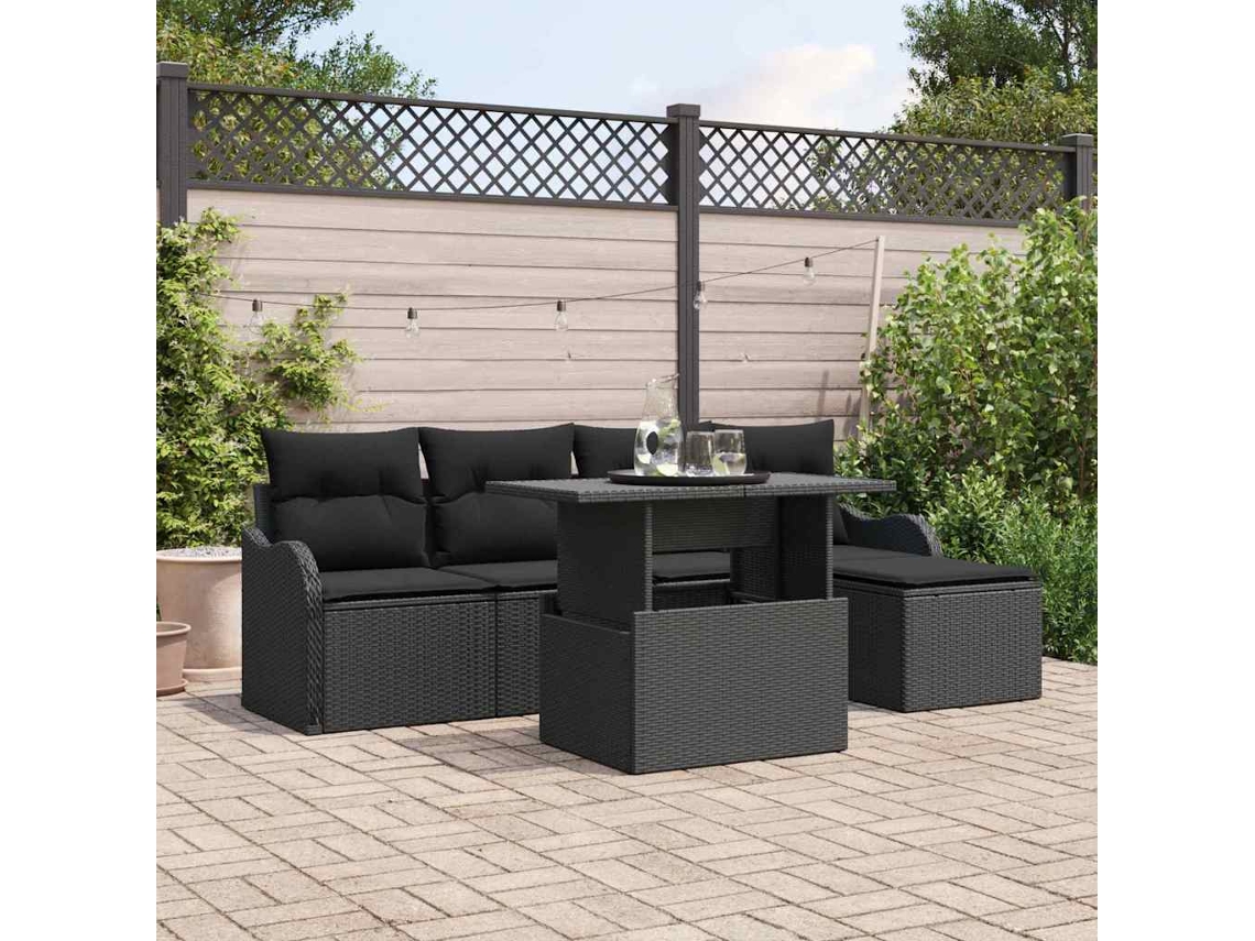 Vidaxl Conjunto De Sofá De Jardim 6 Unid. Preto