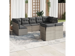 9 Pcs Conjunto Sofás P/ Jardim Com Almofadões Vime Pe Cinza Dkd Home Decor