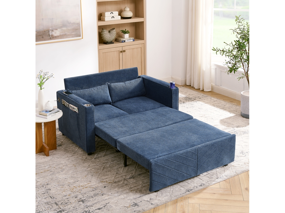 Sofá-cama 2 Lugares 3 Em 1 Com Usb E Design Minimalista, Azul-marinho
