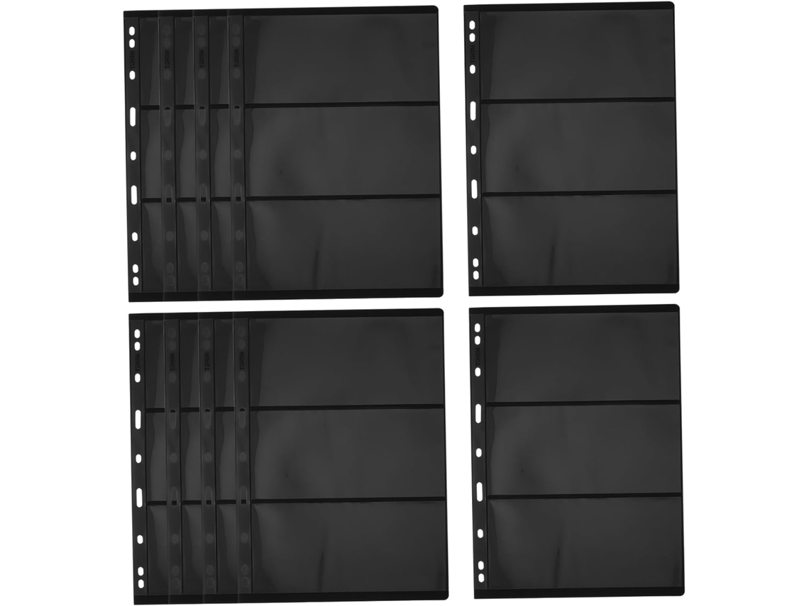 Popetpop 10 Feuilles D'album De Timbres Double Face En Pet Noir - 9 Trous - 3 Rangées