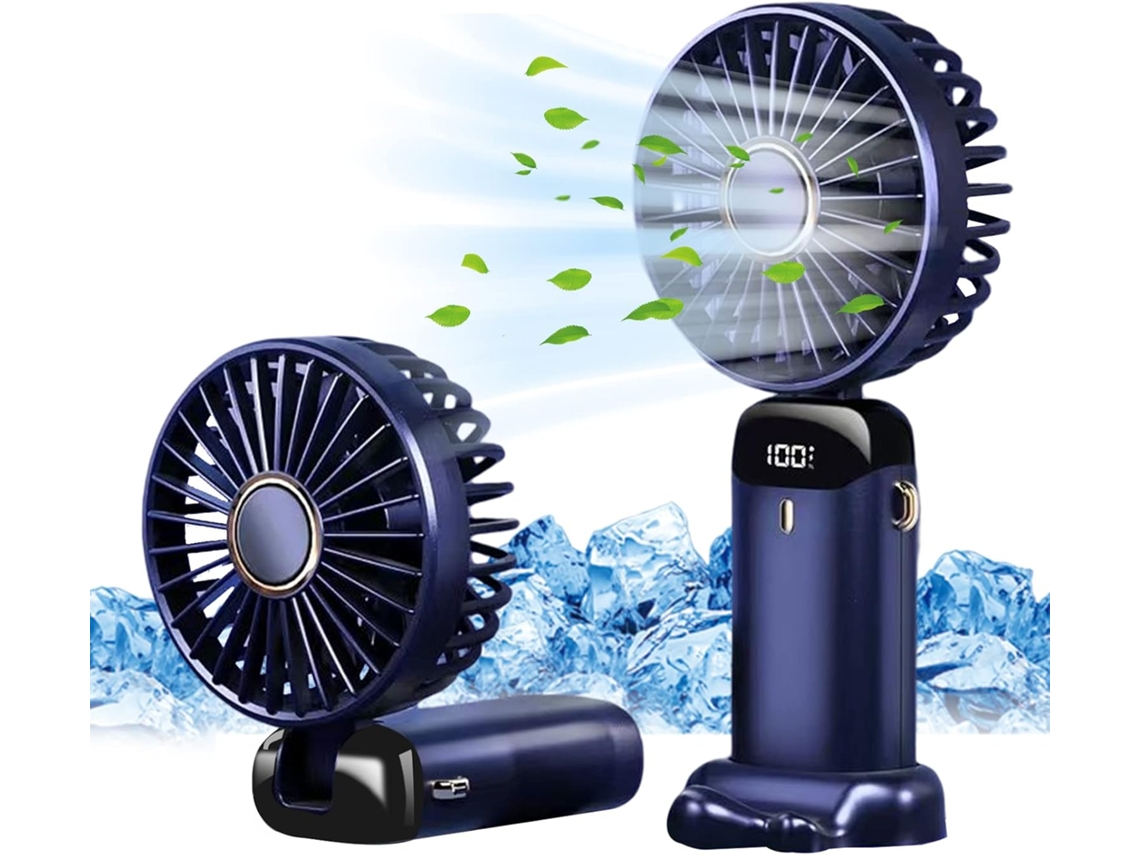 Ventilador Portátil De Mão, Recarregável Via Usb, Com 5 Velocidades (azul Escuro)