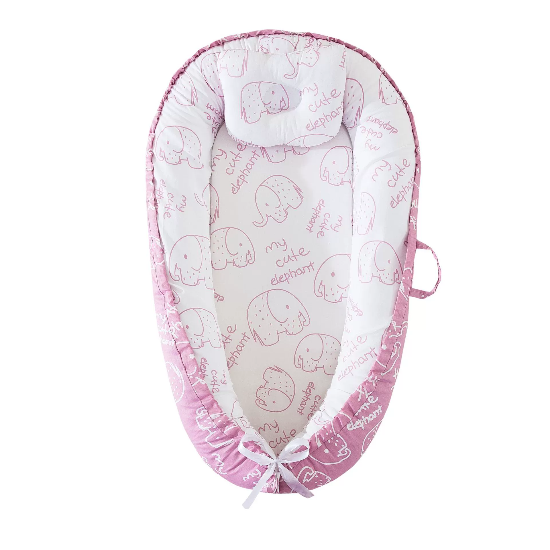 Ninho de Bebé EIFSON 0 24 Meses com Almofada Algodão Macio 85x55cm (rosa Elefante)