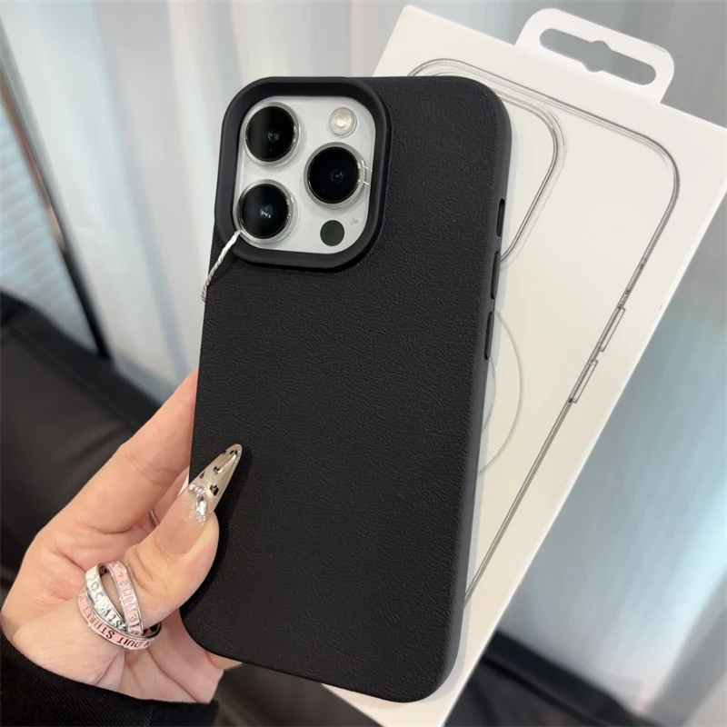 Capa Para Iphone 16 Pro Preta, Em Silicone Macio Com Textura De Couro.