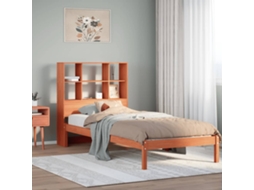 Cama C/ Estante Sem Colchão 100x200cm Pinho Maciço Castanho-mel