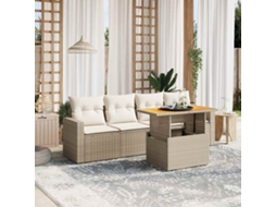 Vidaxl 5 Pcs Conjunto De Sofás P/ Jardim Com Almofadões Vime Pe Bege