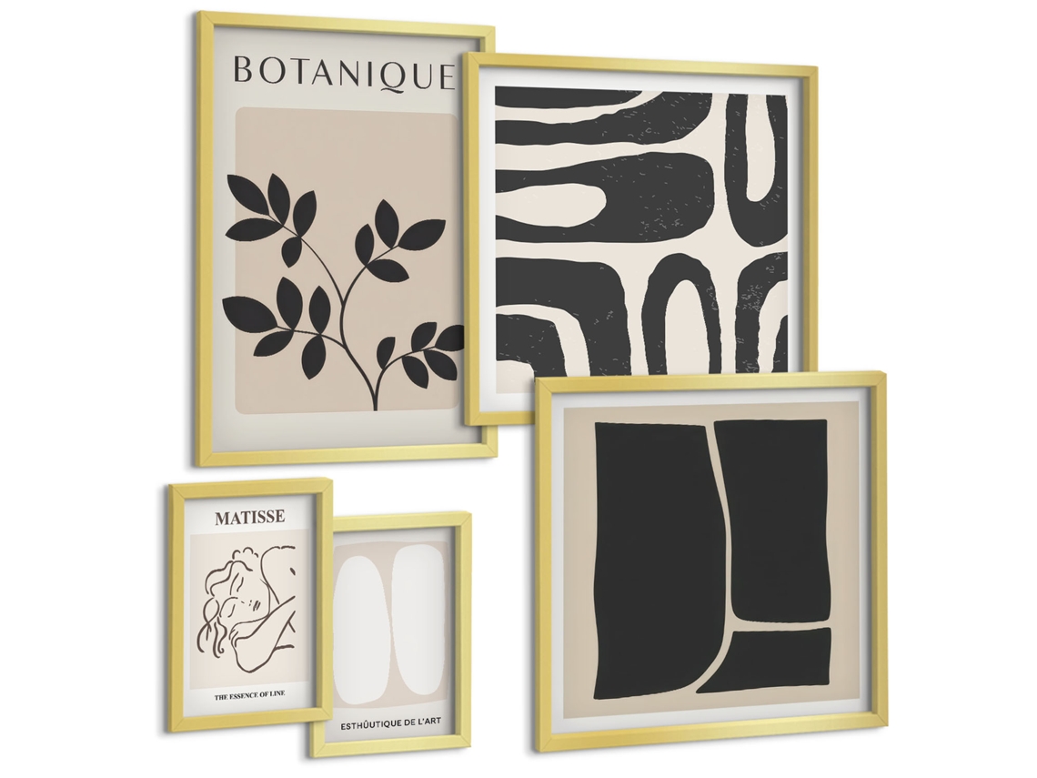 Conjunto De Pinturas Gráficos Vegetais Abstratos Estilosos Espelharte (5 Peças)