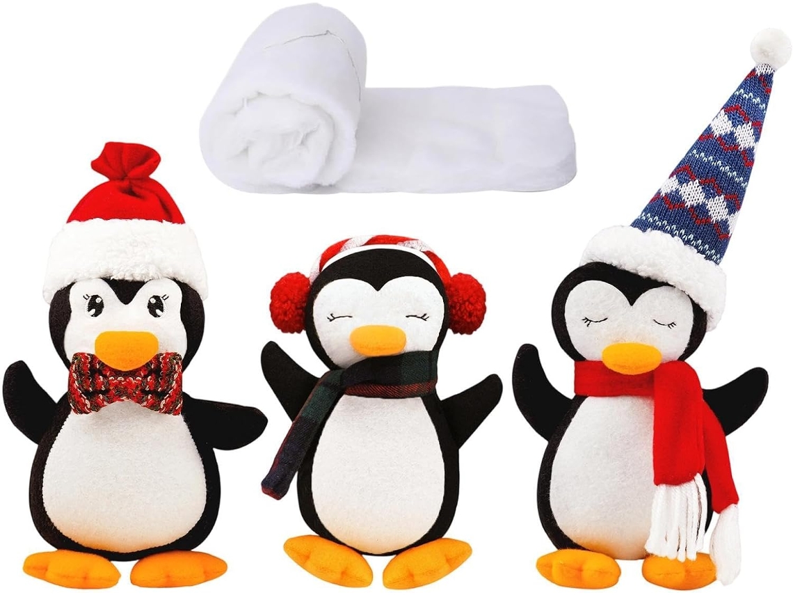 Decoração De Natal Para Escada Com Pinguim, Neve Artificial Com Luzes.
