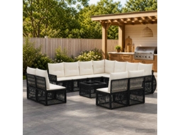 Vidaxl Conjunto De Sofá De Jardim 12 Unid. Preto E Branco Creme