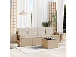 Vidaxl 5 Pcs Conjunto De Sofás P/ Jardim Com Almofadões Vime Pe Bege
