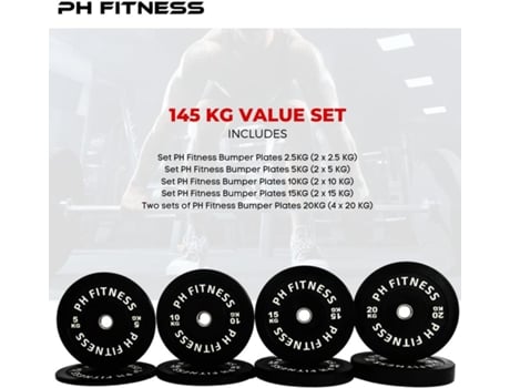 Conjunto Bumper Plates 145kg Discos Olímpicos 50mm Treino Completo De Alta Intensidade Ph Fitness