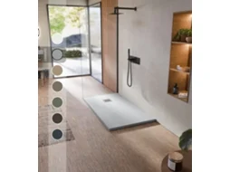 Base De Duche De Resina Antiderrapante Textura Lousa Suave Inclui Válvula De Escoamento E Grelha Cimento 100 X 100cm Bellobath
