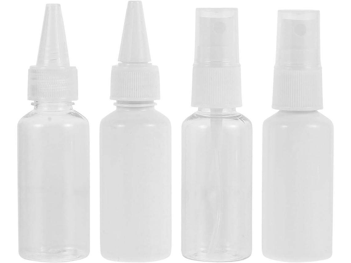 Conjunto de 4 frascos de spray multifuncionais transparentes para limpeza.