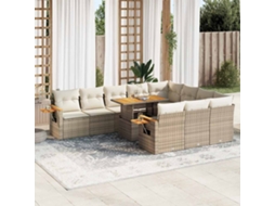 Vidaxl 11 Pcs Conjunto Sofás Jardim C/ Almofadões Vime Pe/acácia Bege