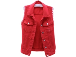2026-chaleco Vaquero Crop Para Mujer Sin Mangas Con Botones Desgarrado Casual Abrigo Bde Medium Rojo