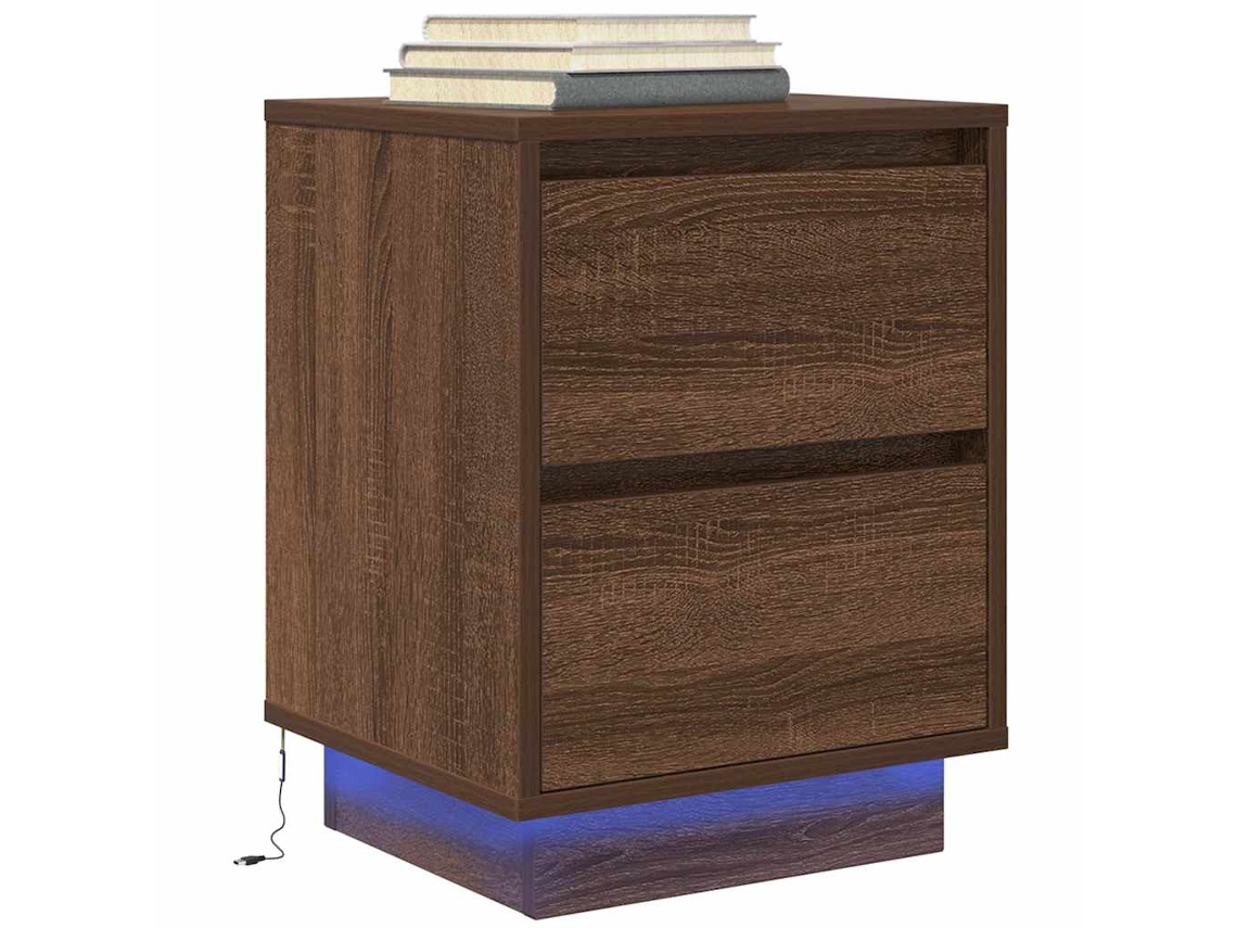 Vidaxl Mesa De Cabeceira Com Luzes Led 38x34x50 Cm Carvalho Castanho