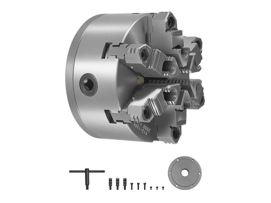 Mandril 6 Castanhas Autocentrante Ø160mm P/ Torno Metálico Ht300 C/ Placa D1-4 Tekmaquinas