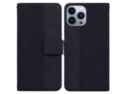 Capa De Couro Com Relevo Geométrico Para Iphone 13 Pro Max, Preta