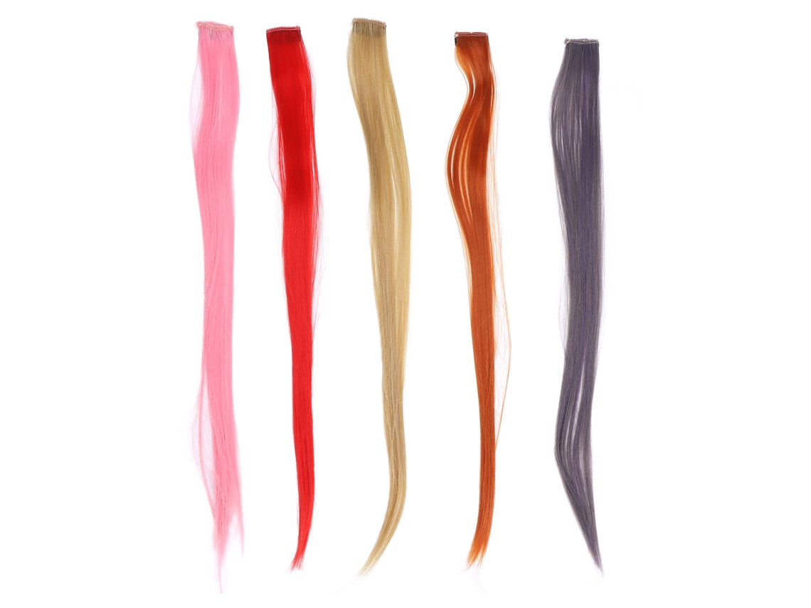2026 5 Peças de Extensões de Cabelo Clip in Retas Coloridas para Cosplay, 55cm, Cabelo Sintético Resistente Ao Calor