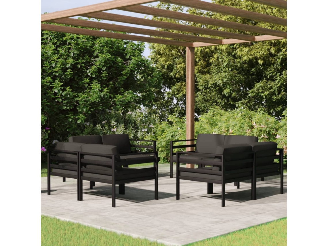8 Pcs Conjunto Lounge Jardim Com Almofadões Alumínio Antracite Dkd Home Decor