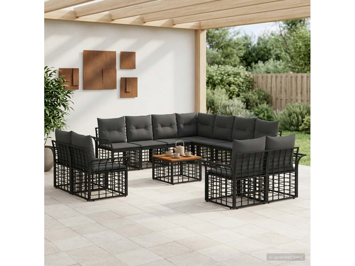 Vidaxl Conjunto De Sofás Para Exterior 12 Pcs Preto E Cinza Escuro