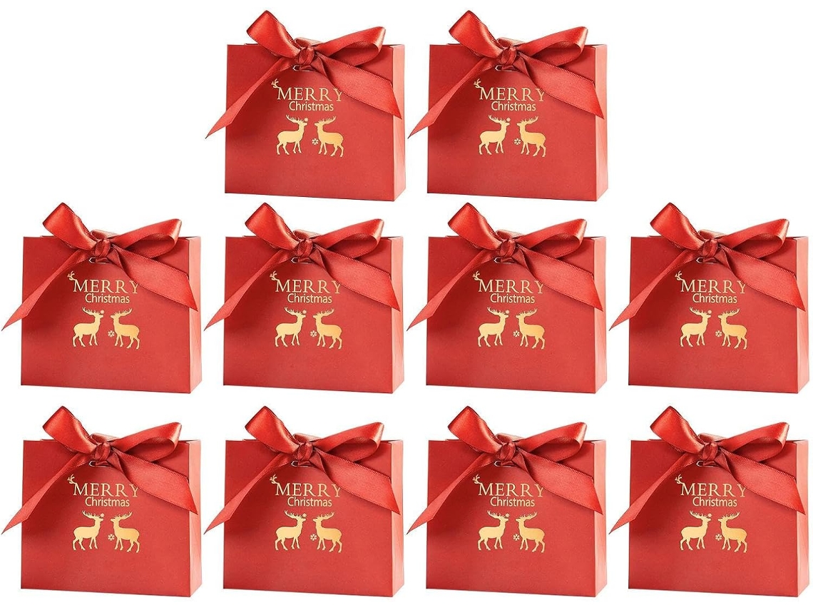 Sacolas De Presente De Natal Com Laço, 10 Unidades, Festivas