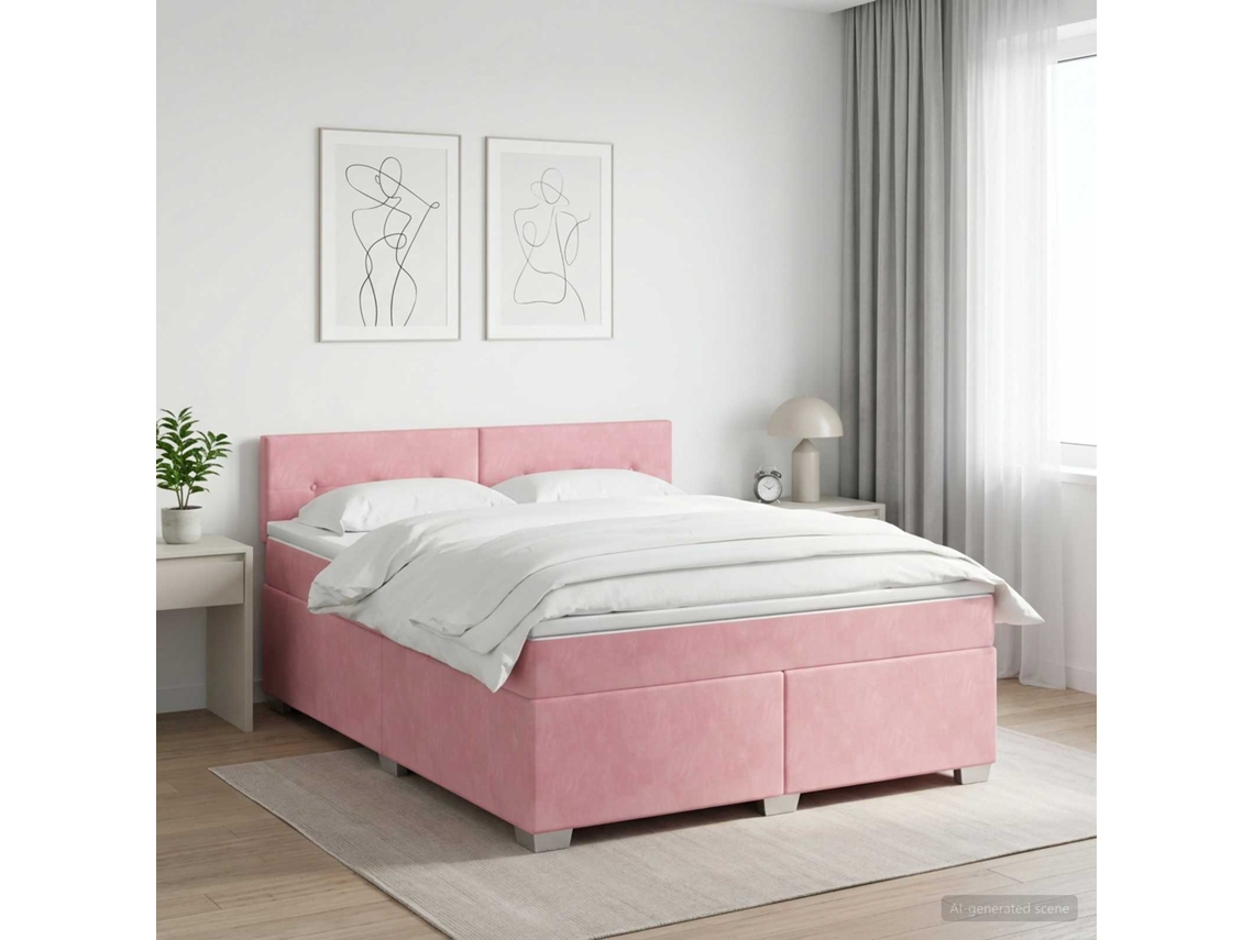 Vidaxl Cama Box Spring Com Colchão Rosa 140 X 200 Cm Veludo
