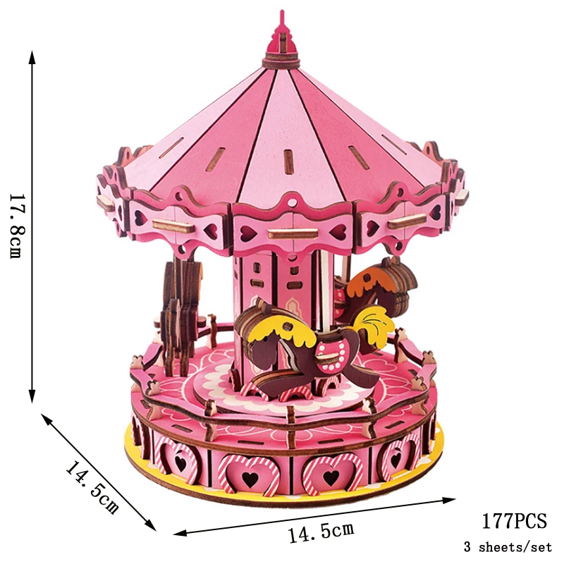 Quebra cabeça 3d de Madeira em Formato de Castelo com Roda gigante Giratória, Brinquedo para Montar (faça Você Mesmo). MDUG (carrossel)