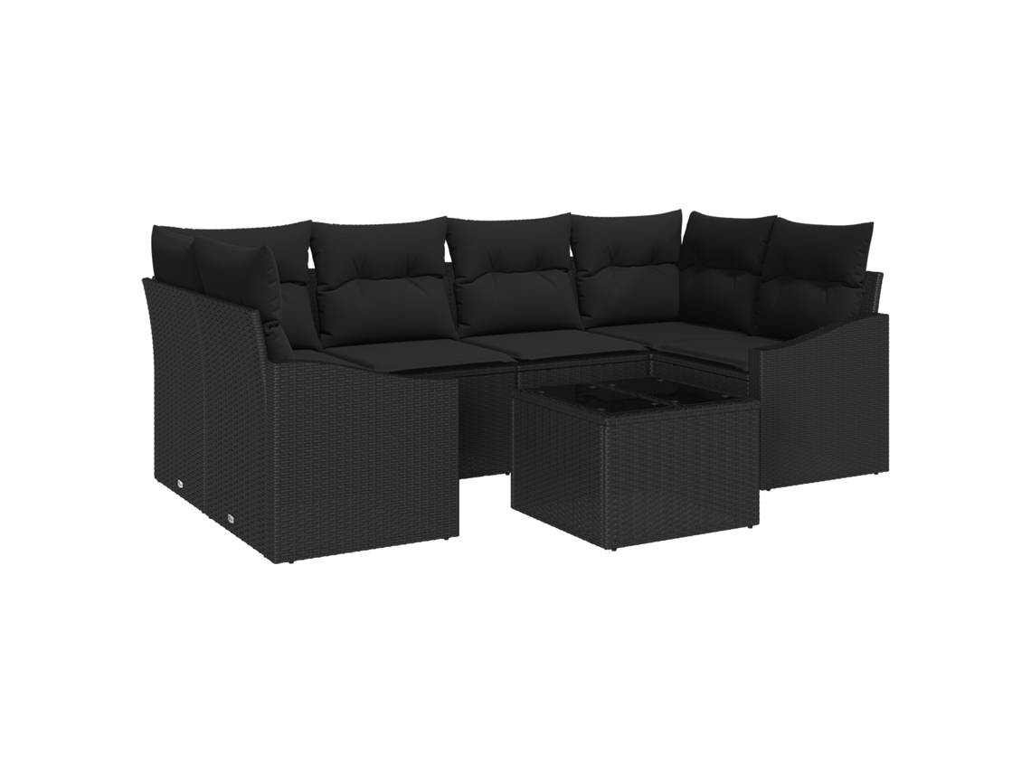 Conjunto 7 Sofá De Jardim Vidaxl Preto Vime Pe (55 X 55 X 37 Cm)