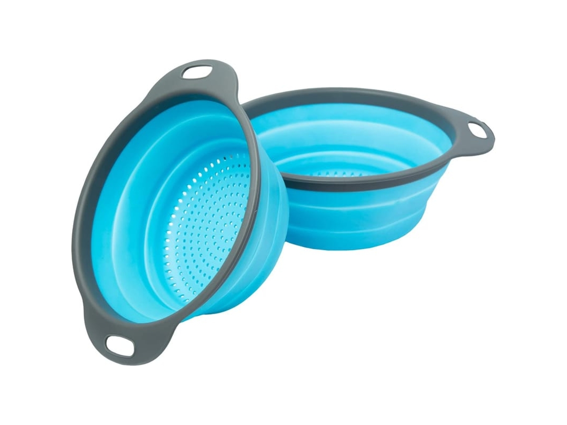 Conjunto De Colheres De Cozinha - 2 Colheres Plegáveis (8" E 9.5") Para Escorrer Massas, Legumes E Frutas - Azul