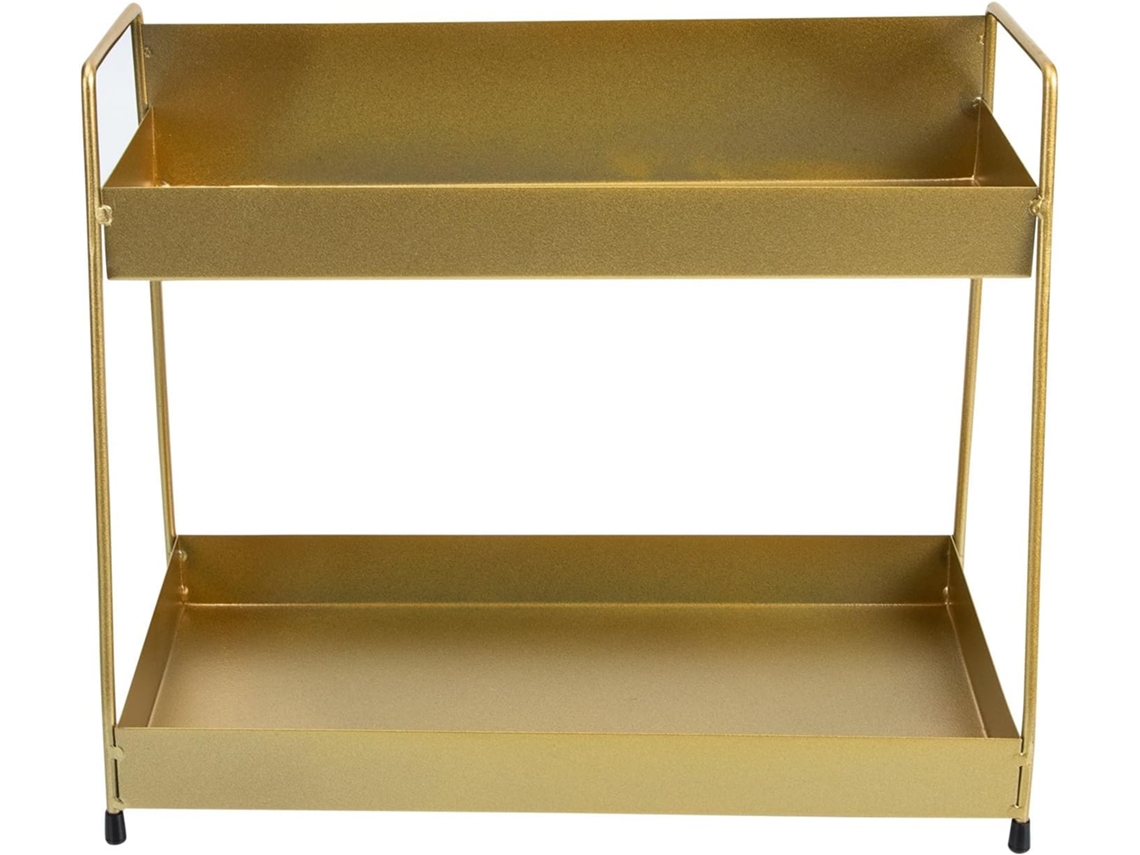 Organizador De Mesa Para Cosméticos Com Prateleira Dupla Em Ferro Dourado