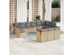 Vidaxl 13 Pcs Conjunto De Sofás P/ Jardim Com Almofadões Vime Pe Bege