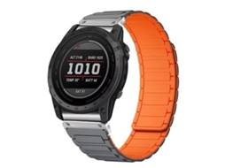 Bracelete Para Garmin (20mm) - Silicone Magnético - Três Contas Cinza, Laranja E Conector Prateado