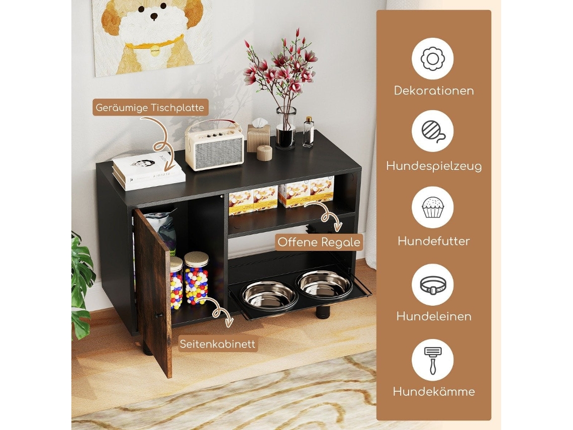 Gabinete para Pets, 2 Tigelas de Aço Inox, Altura Ajustável, Marrom | B2X | B2X
