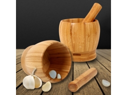 Almofariz De Bambu Pequeno Sem Tampa - Ideal Para Moer Alho, Especiarias E Ervas Na Cozinha Doméstica