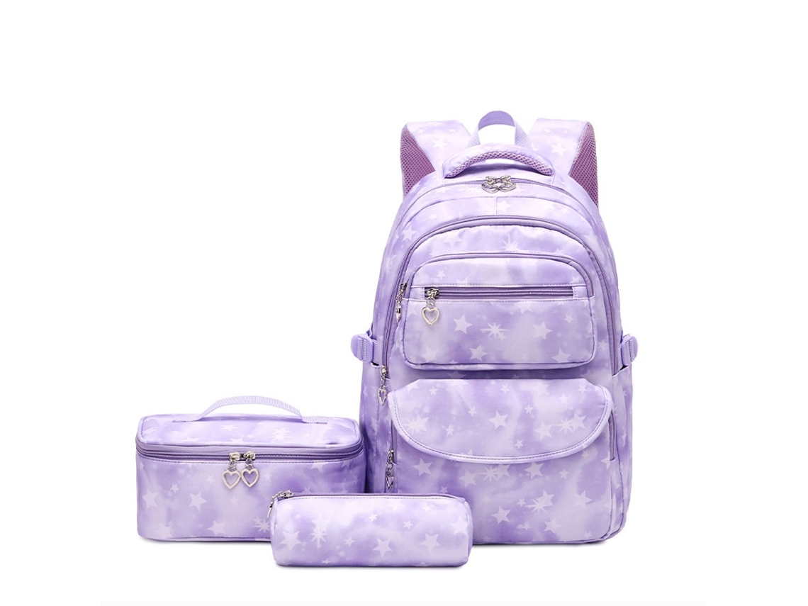 Mochila Impermeável Impressa Para Alunos Do Ensino Básico E Secundário De 19 Polegadas Roxa Elysve