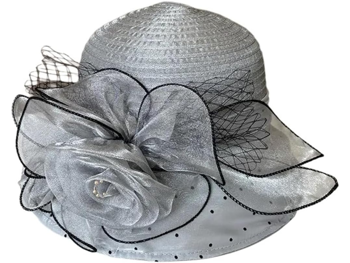 Chapéu de organza respirável com estampa de coco e casaco comprido, ideal para casamentos na praia, na cor cinza, tamanho único.
