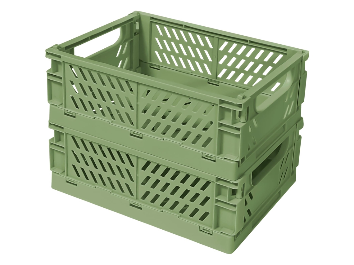 2 Cestas Dobráveis Plásticas Verdes, 9.8×6.5×3.8 Polegadas, Versáteis.