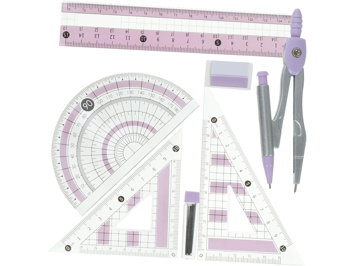 Kit De Geometria Escolar Com Transferidor E Régua Triangular, 7 Peças