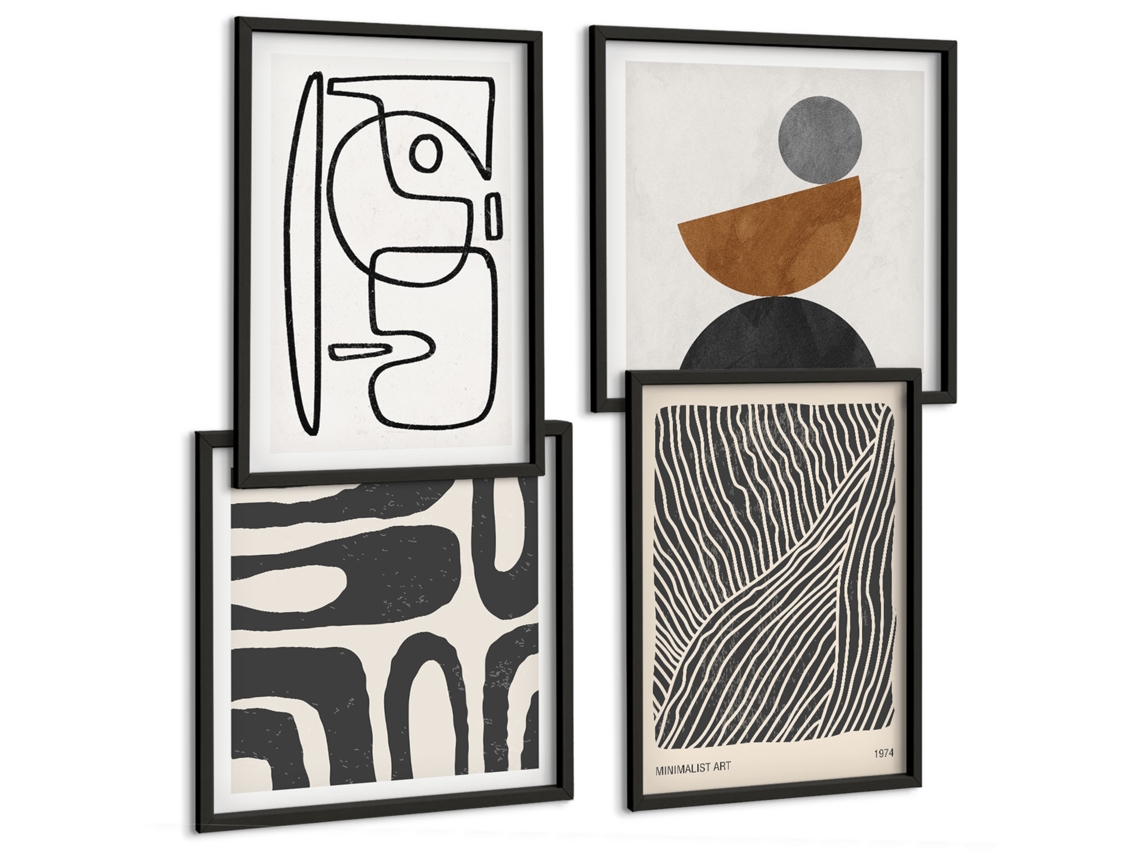 Pinturas Murais Modernas Limoeiros, Frutas E Sol Moldura Preta Quadros Para A Sala De Estar Espelharte (conjunto De 4 Imagens)
