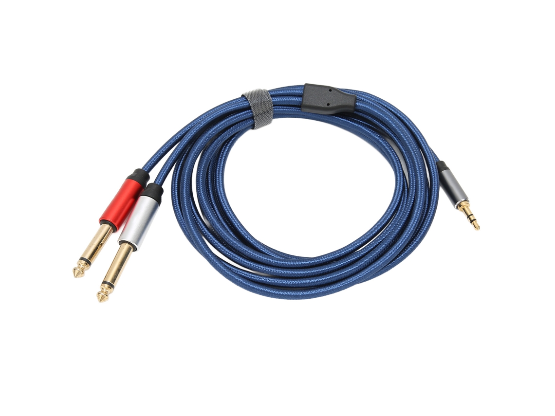 Cabo de Áudio Estéreo 3.5mm Macho para Duplo 6.35mm Mono Macho Nylon e Alumínio 5m Mali