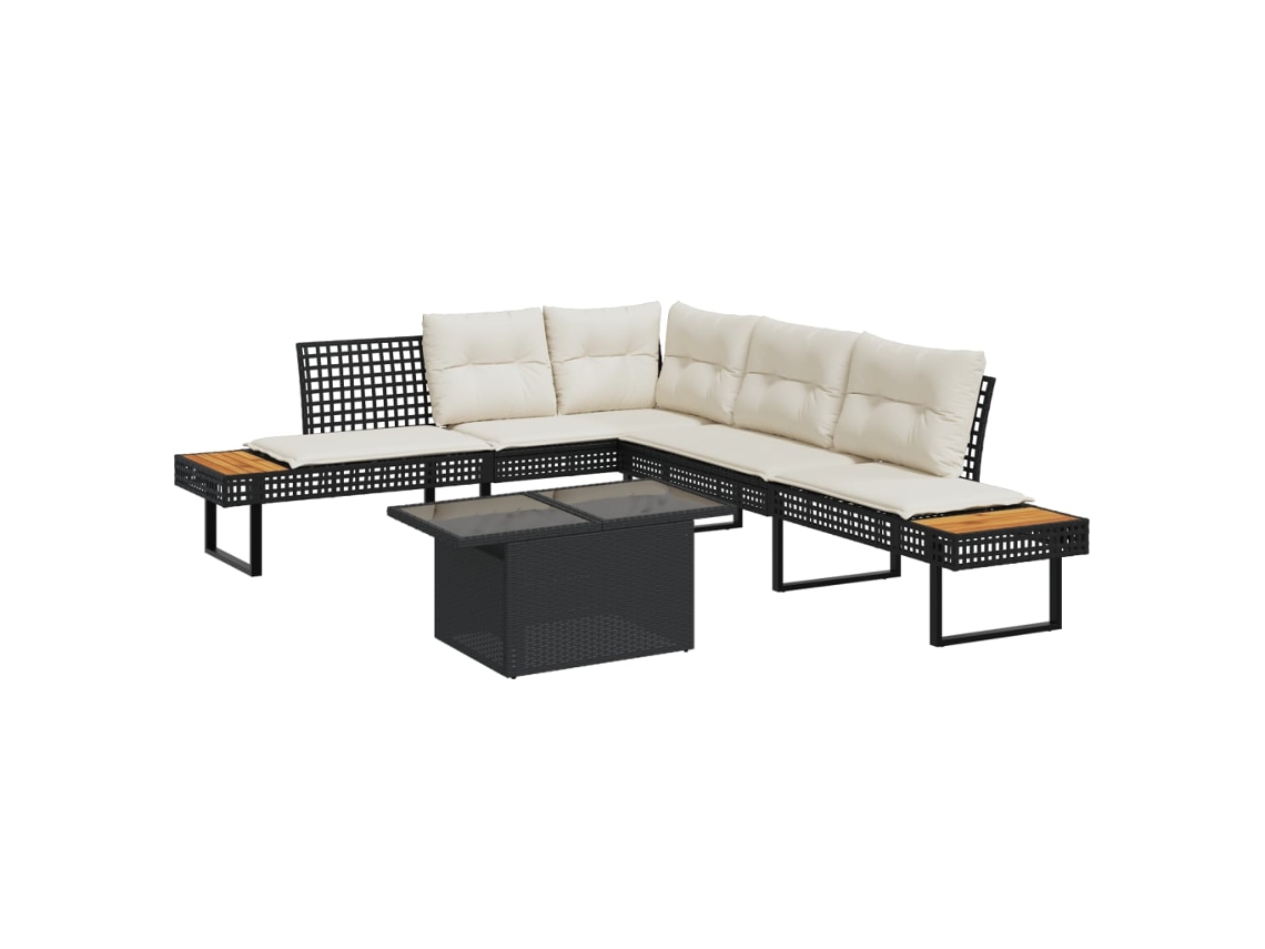 Vidaxl 2 Pcs Conj. Sofás P/ Jardim C/ Almofadões Vime Pe E Vidro Preto