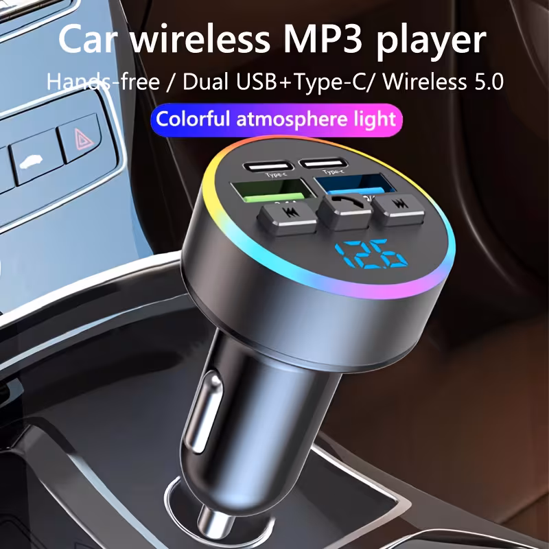 Transmissor Fm Para Carro Com Carregamento Rápido Duplo E Base De Carregamento Sem Fio Rosae