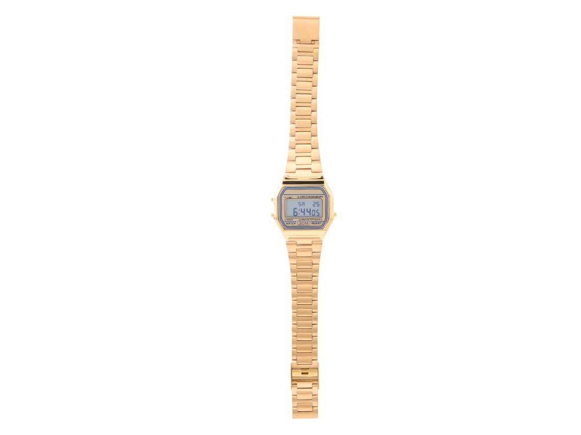 Relógio Digital de Pulso Retangular com Luz de Fundo Pulseira de Aço Inoxidável Ouro